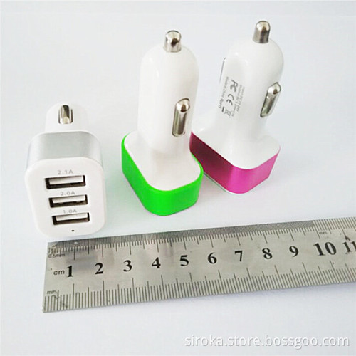 3-Port Mini Universal Dual USB Car Charger Adapter Bullet 5V 2.1A + 2.1A+1A with CE ROHS approved for smartphone